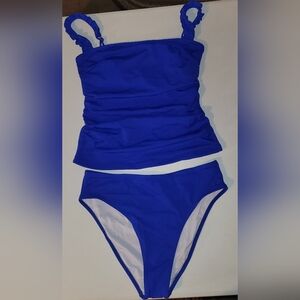 RIHOAS Cobalt Blue Ruffled Strap, Square Neck Bikini, Medium